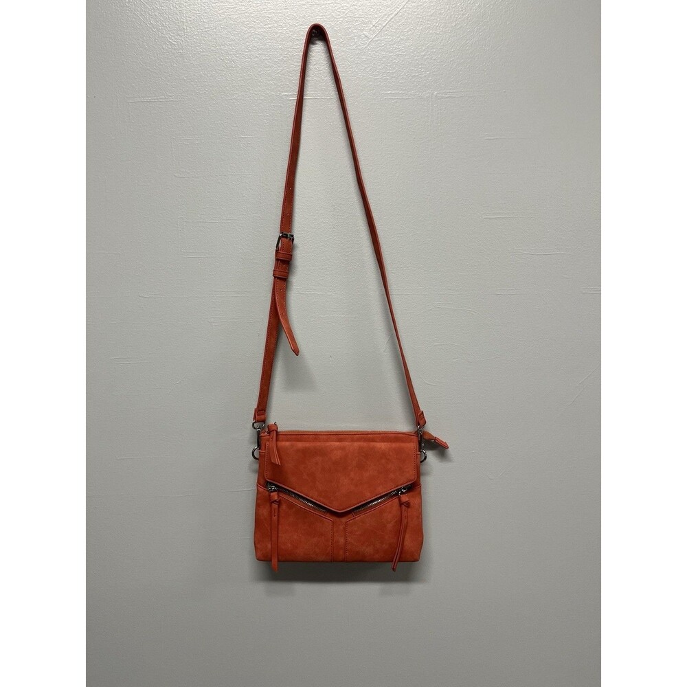 Free People Orange Medium Crossbody Bag Zip Closure Adjustable Strap Silver HW